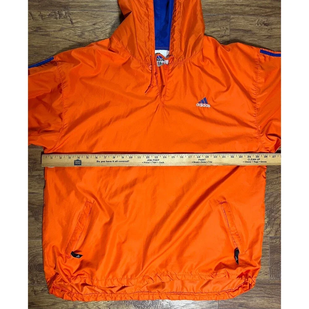 Men's Vintage 90's Adidas Orange Blue Hooded Pullover Windbreaker Jacket Sz XL